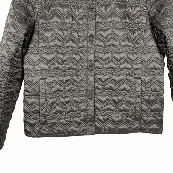 KATE SPADE Reversible Quilted Heart Satin Black Pink Ruffle Hem Jacket Coat M - Picture 12 of 16